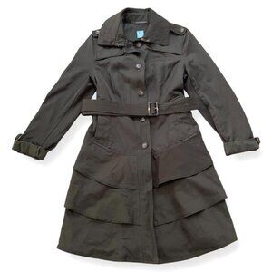 Barneys New York CO-OP Dark green ruffle lower body trench coat size S